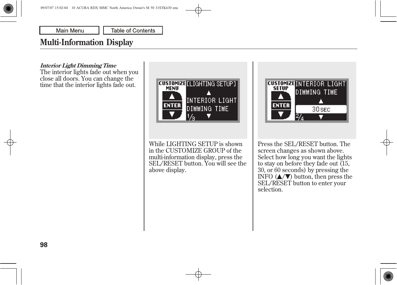 Multi-information display | Acura 2010 RDX User Manual | Page 102 / 514