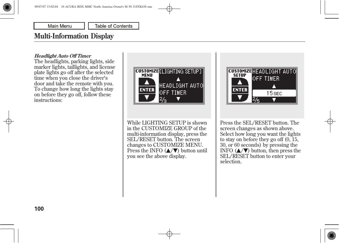 Multi-information display | Acura 2010 RDX User Manual | Page 104 / 514