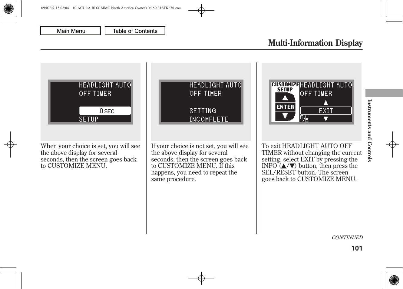 Multi-information display, 2010 rdx | Acura 2010 RDX User Manual | Page 105 / 514