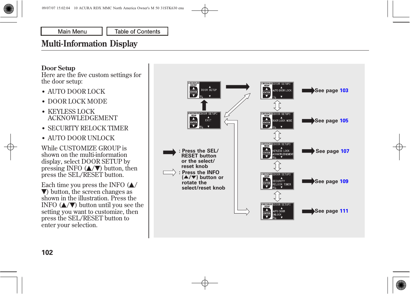 Multi-information display, 2010 rdx | Acura 2010 RDX User Manual | Page 106 / 514