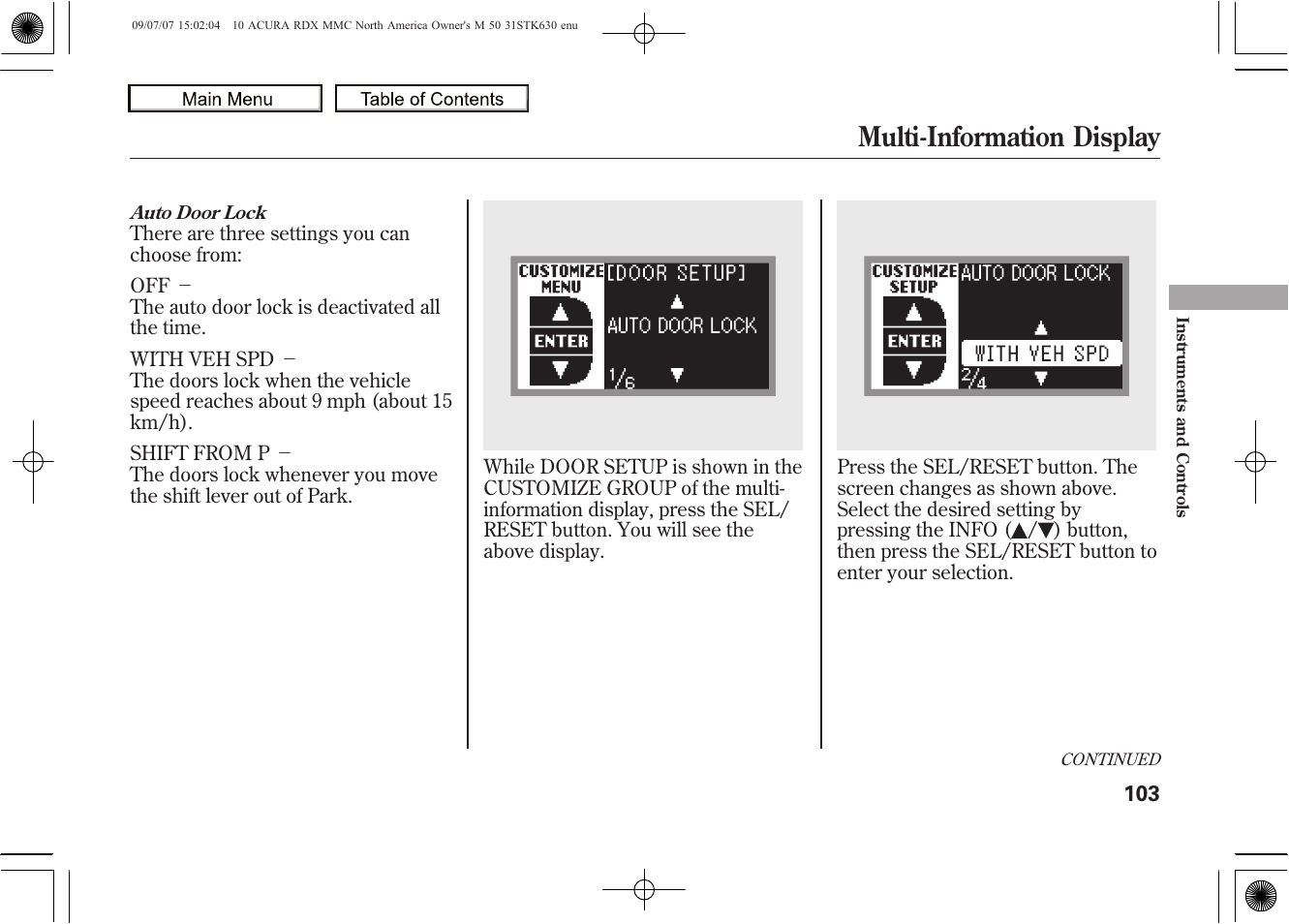 Multi-information display, 2010 rdx | Acura 2010 RDX User Manual | Page 107 / 514