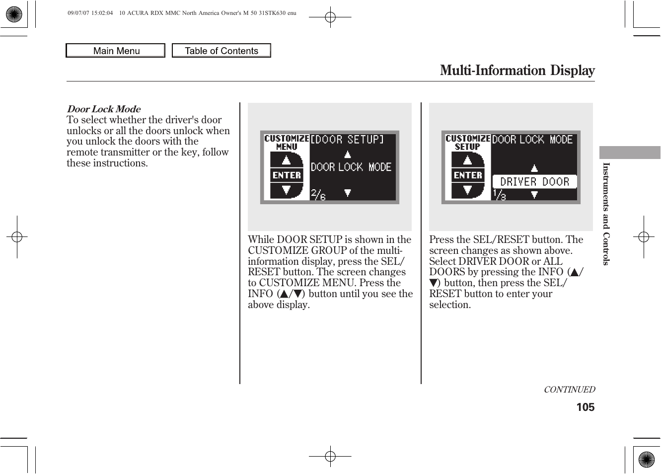 Multi-information display, 2010 rdx | Acura 2010 RDX User Manual | Page 109 / 514