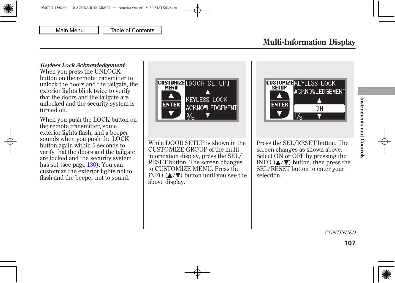 Multi-information display, 2010 rdx | Acura 2010 RDX User Manual | Page 111 / 514