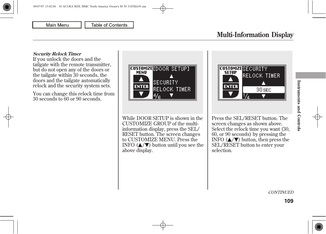 Multi-information display, 2010 rdx | Acura 2010 RDX User Manual | Page 113 / 514