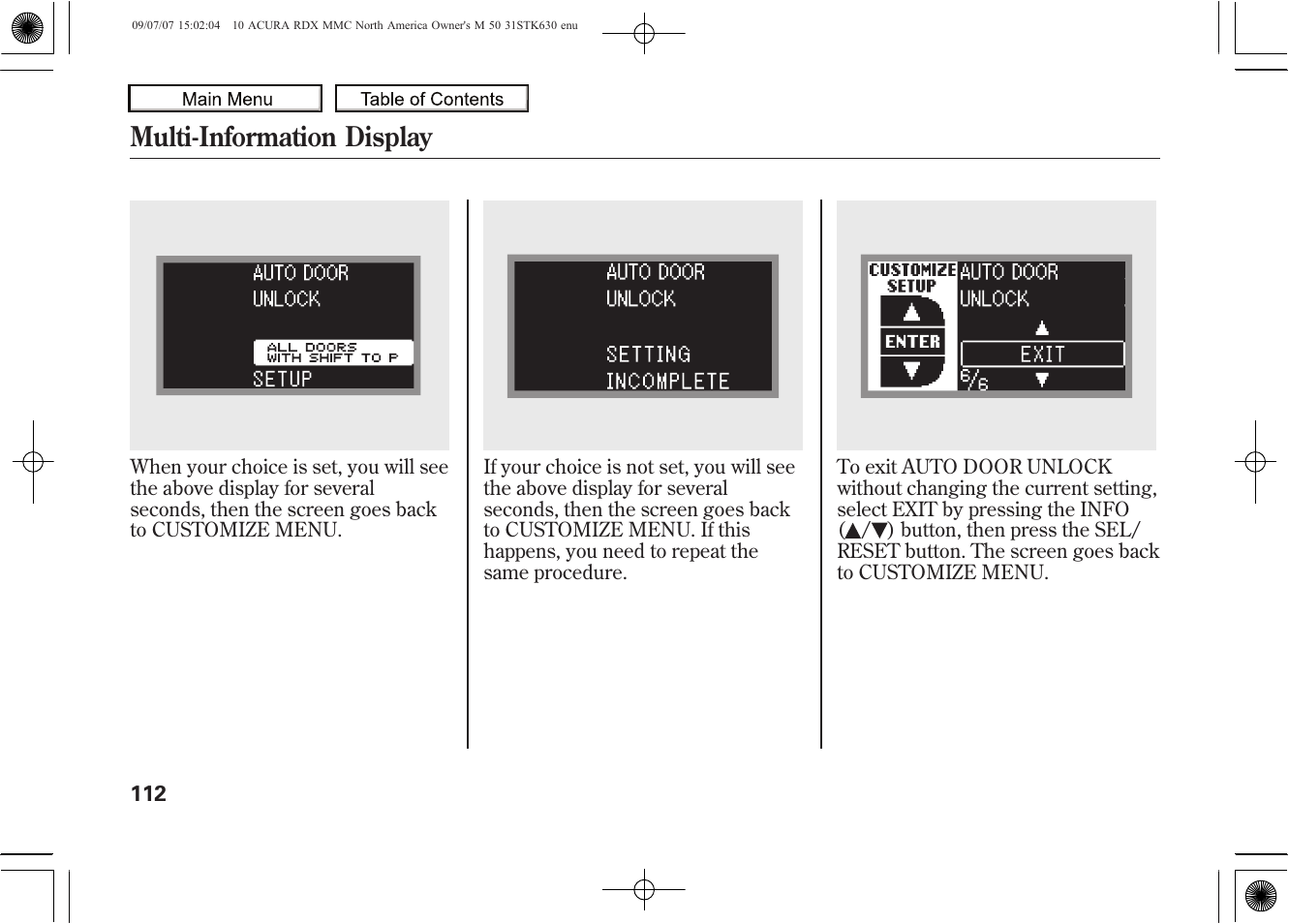 Multi-information display | Acura 2010 RDX User Manual | Page 116 / 514