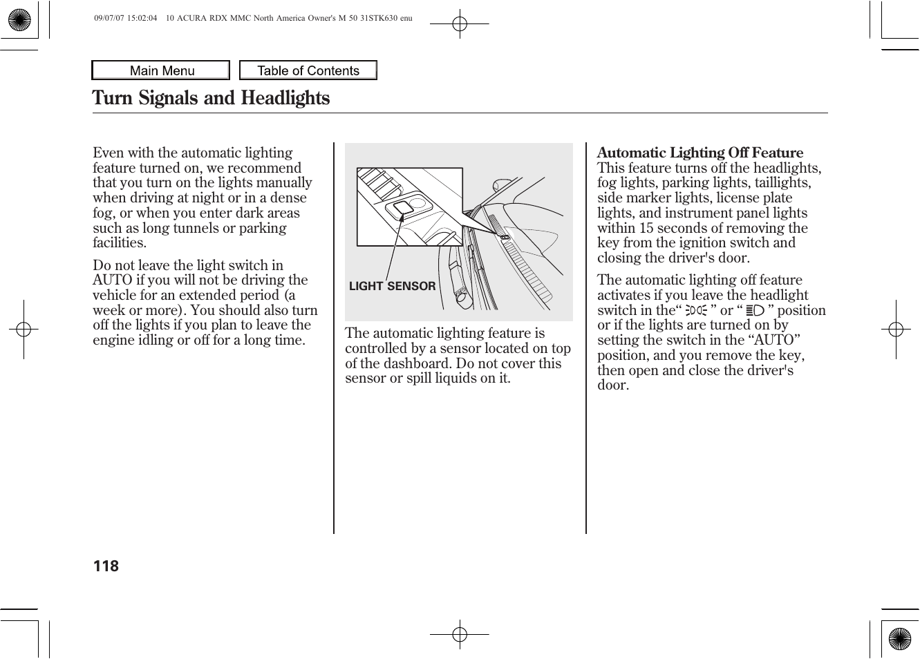 Turn signals and headlights, 2010 rdx | Acura 2010 RDX User Manual | Page 122 / 514