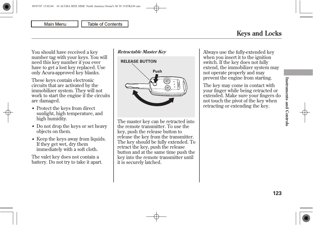 Keys and locks, 2010 rdx | Acura 2010 RDX User Manual | Page 127 / 514