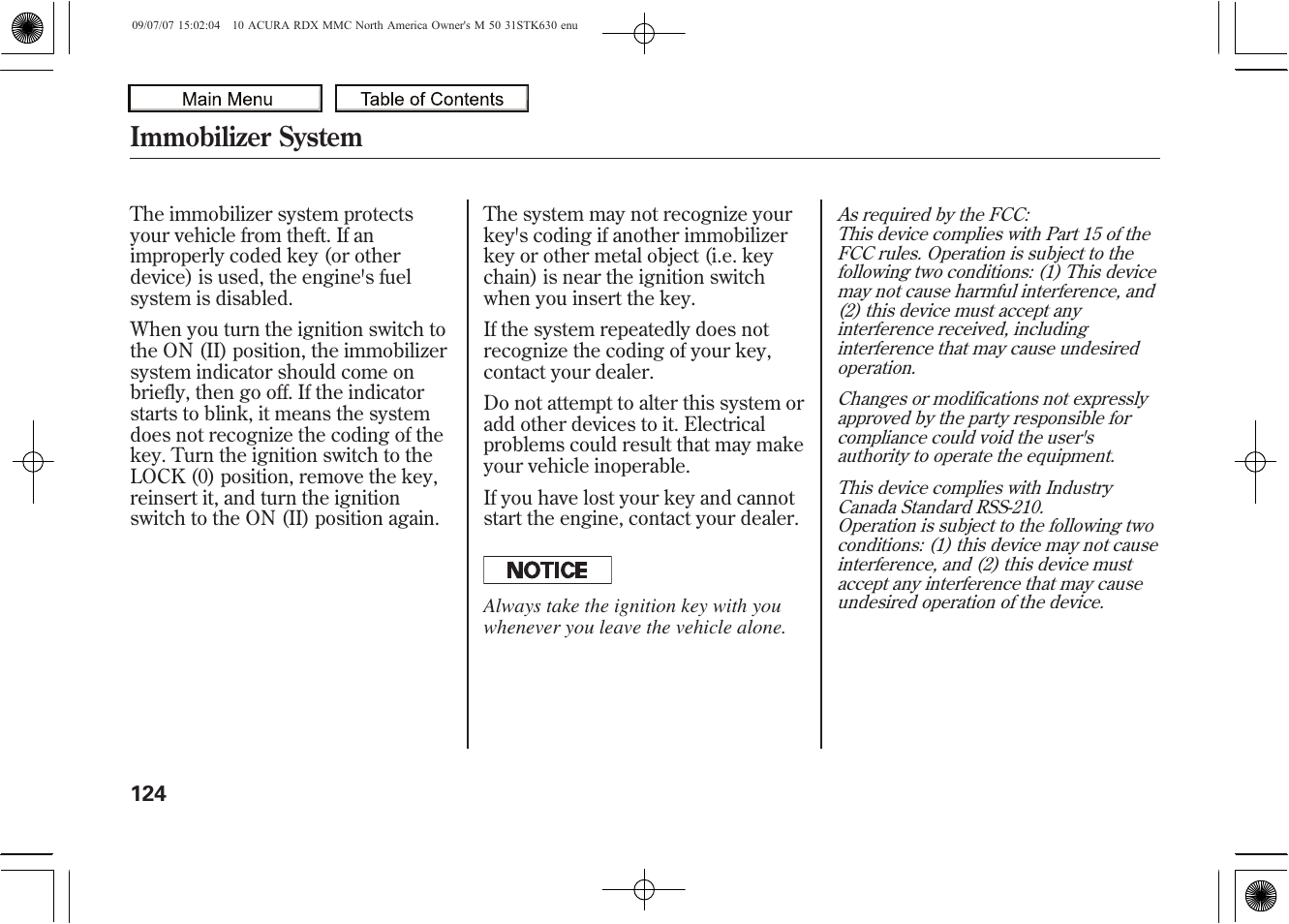 Immobilizer system, 2010 rdx | Acura 2010 RDX User Manual | Page 128 / 514