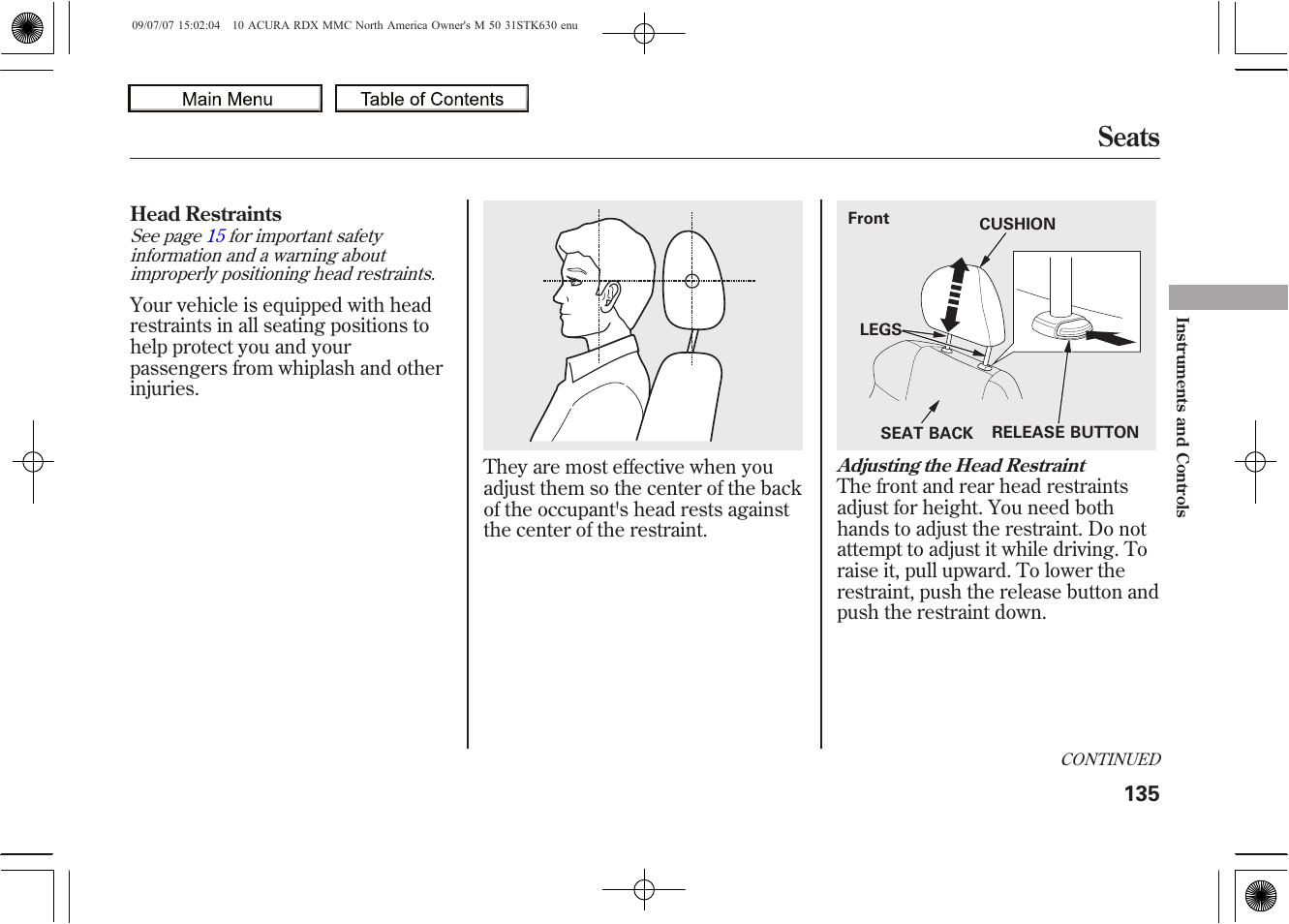 Seats, 2010 rdx | Acura 2010 RDX User Manual | Page 139 / 514