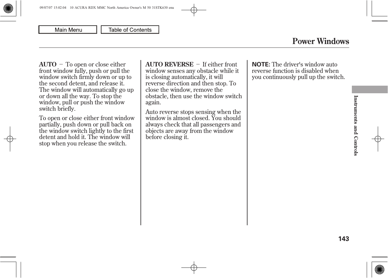 Power windows, 2010 rdx | Acura 2010 RDX User Manual | Page 147 / 514