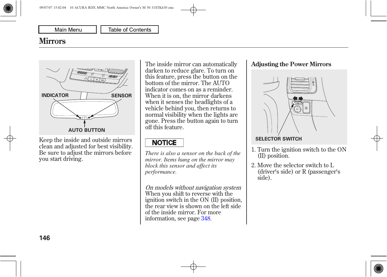 Mirrors, 2010 rdx | Acura 2010 RDX User Manual | Page 150 / 514