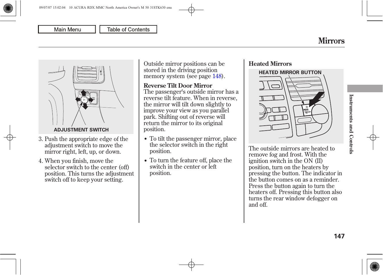 Mirrors, 2010 rdx | Acura 2010 RDX User Manual | Page 151 / 514