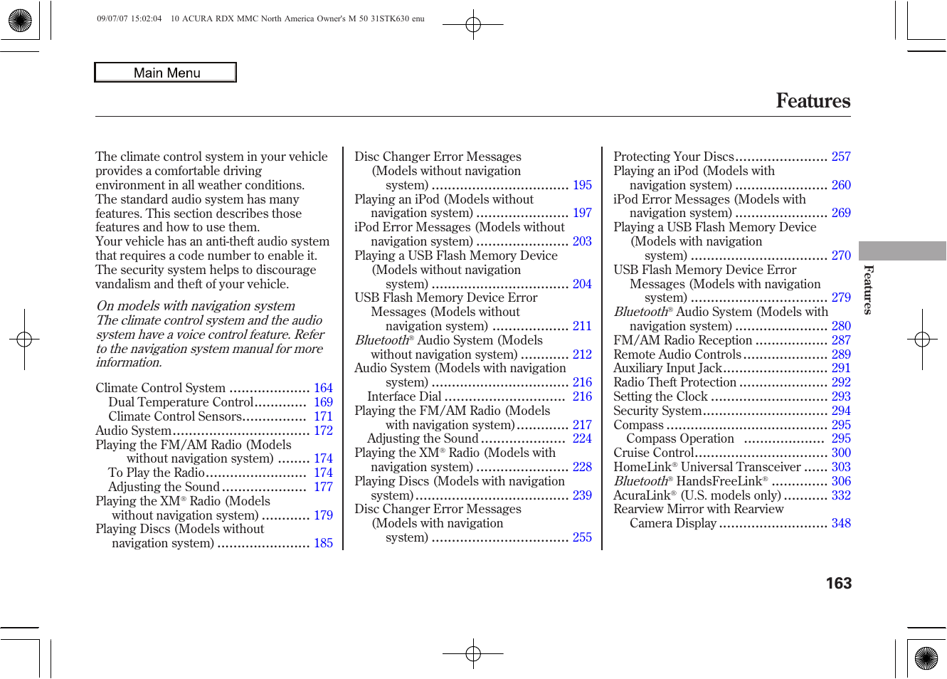 Features, 2010 rdx | Acura 2010 RDX User Manual | Page 167 / 514