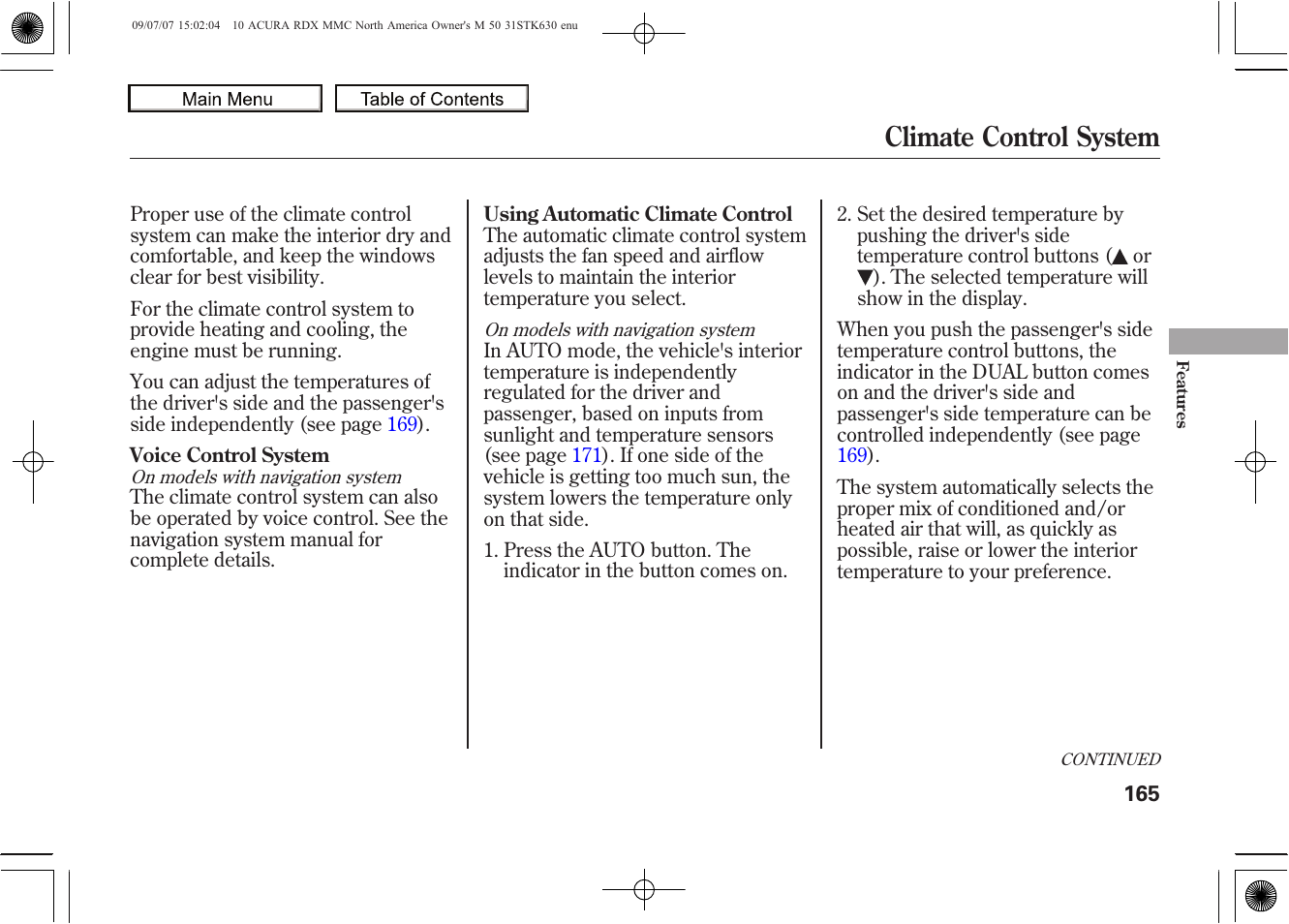 Climate control system, 2010 rdx | Acura 2010 RDX User Manual | Page 169 / 514