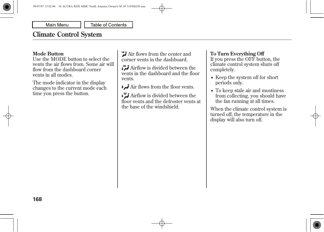 Climate control system, 2010 rdx | Acura 2010 RDX User Manual | Page 172 / 514