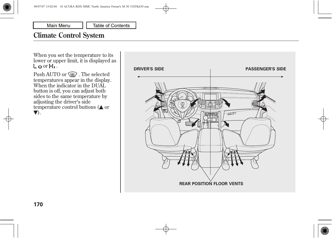 Climate control system, 2010 rdx | Acura 2010 RDX User Manual | Page 174 / 514