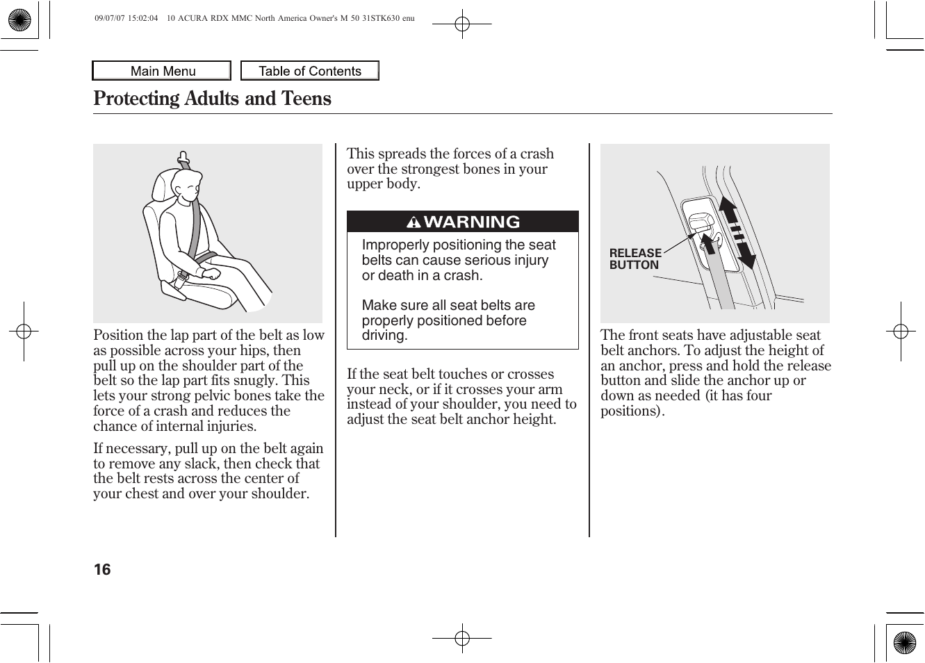 Protecting adults and teens, 2010 rdx | Acura 2010 RDX User Manual | Page 20 / 514