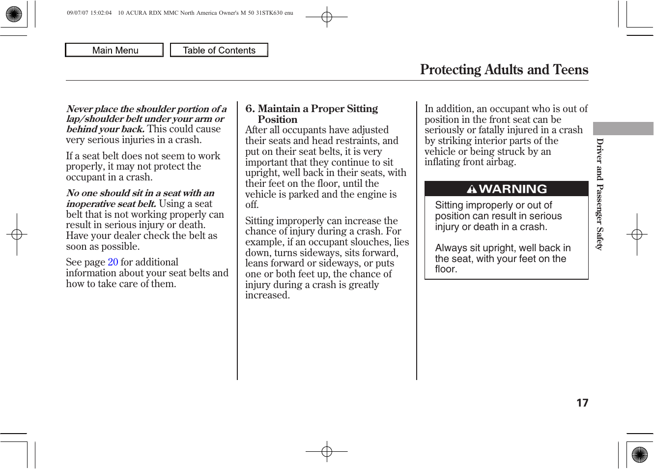 Protecting adults and teens, 2010 rdx | Acura 2010 RDX User Manual | Page 21 / 514