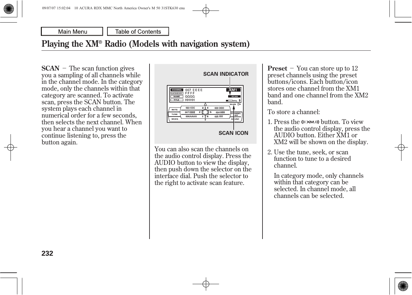 Playing the xm, Radio (models with navigation system), 2010 rdx | Acura 2010 RDX User Manual | Page 236 / 514