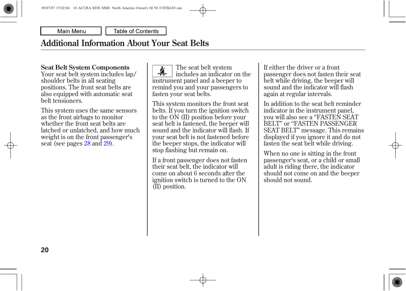 Additional information about your seat belts, 2010 rdx | Acura 2010 RDX User Manual | Page 24 / 514