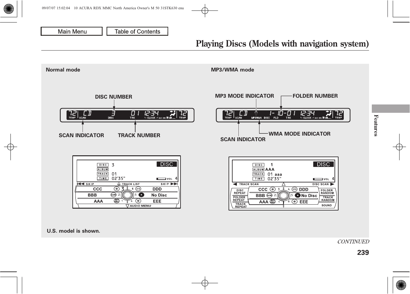 Playing discs (models with navigation system), 2010 rdx | Acura 2010 RDX User Manual | Page 243 / 514