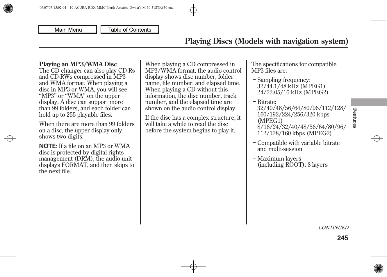 Playing discs (models with navigation system), 2010 rdx | Acura 2010 RDX User Manual | Page 249 / 514