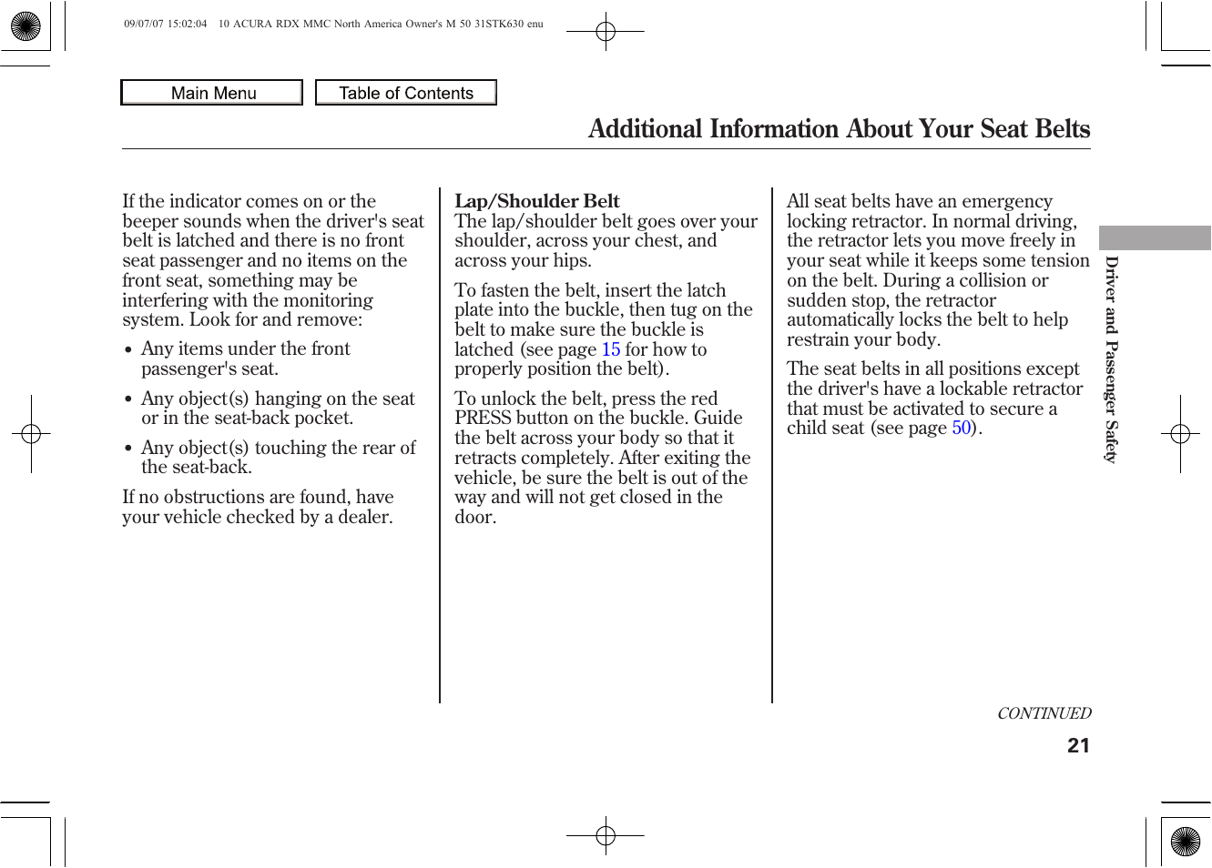 Additional information about your seat belts, 2010 rdx | Acura 2010 RDX User Manual | Page 25 / 514