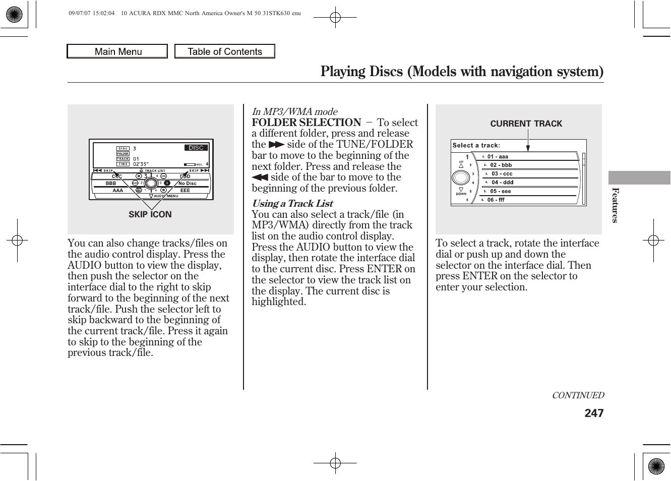 Playing discs (models with navigation system), 2010 rdx | Acura 2010 RDX User Manual | Page 251 / 514