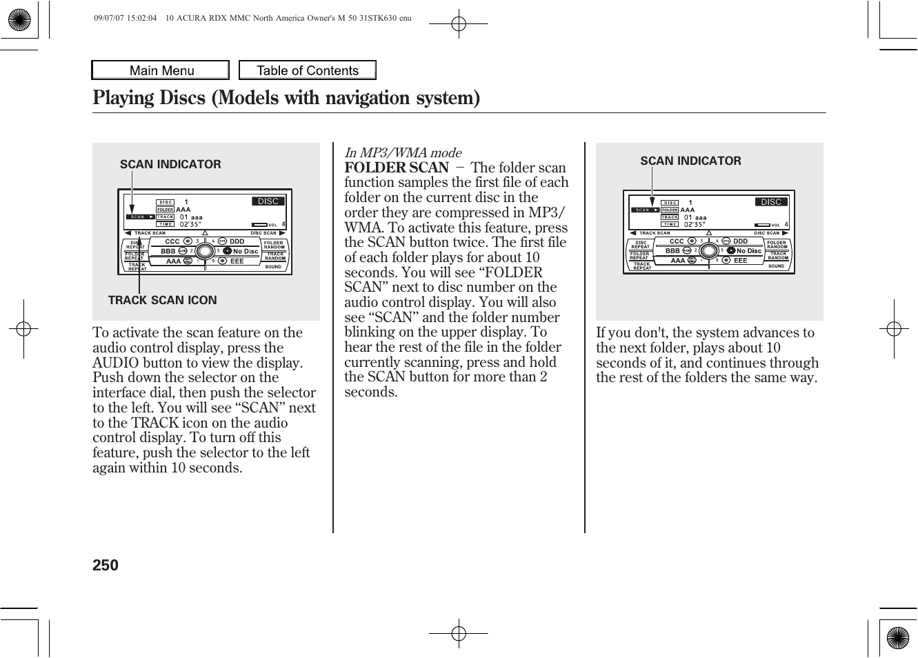 Playing discs (models with navigation system), 2010 rdx | Acura 2010 RDX User Manual | Page 254 / 514