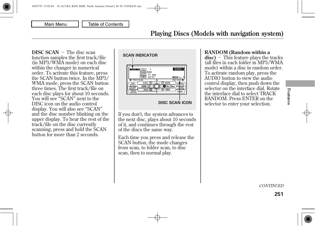 Playing discs (models with navigation system), 2010 rdx | Acura 2010 RDX User Manual | Page 255 / 514