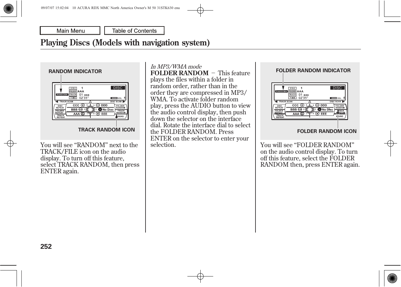 Playing discs (models with navigation system), 2010 rdx | Acura 2010 RDX User Manual | Page 256 / 514