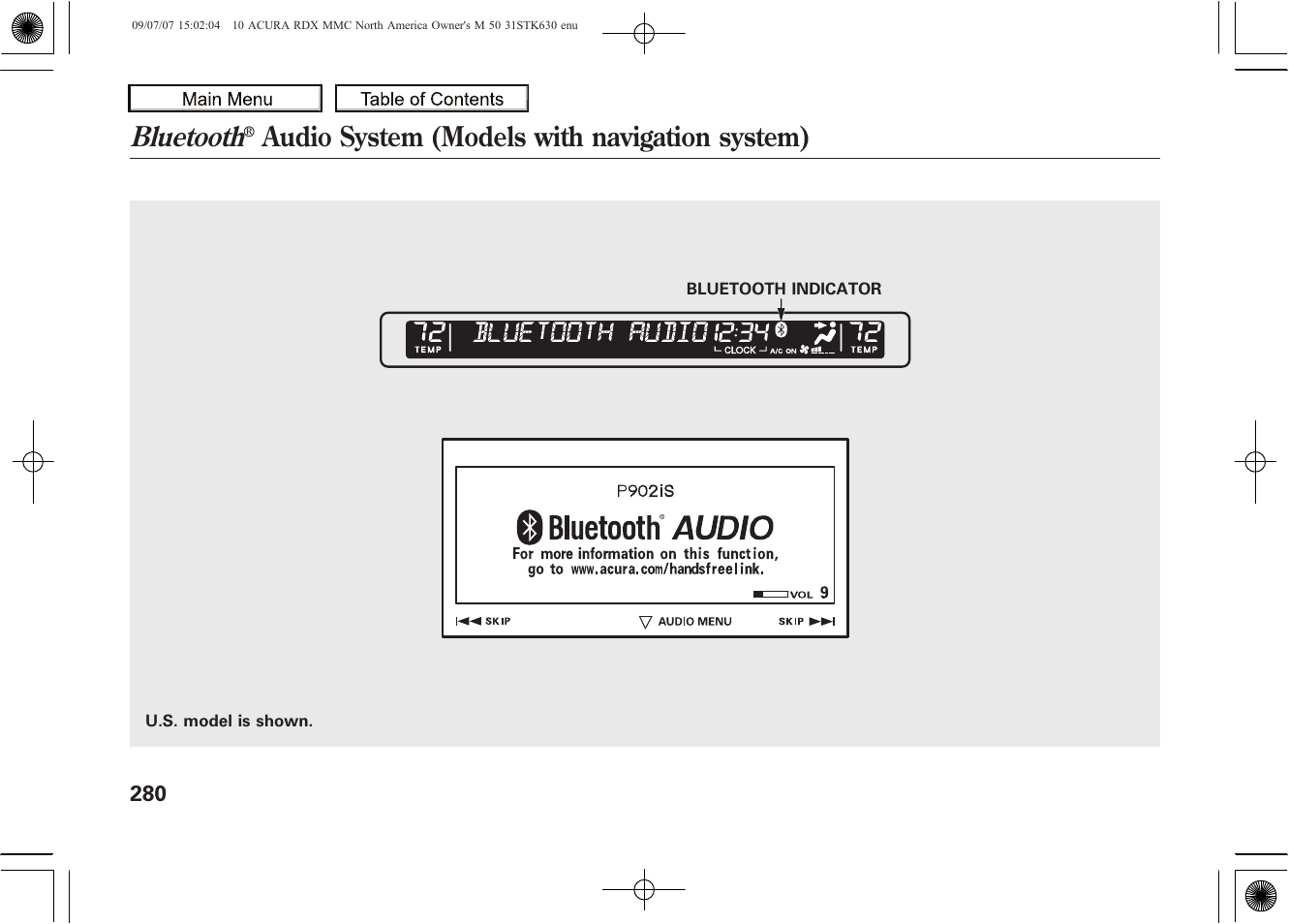 Bluetooth, Audio system (models with navigation system) | Acura 2010 RDX User Manual | Page 284 / 514