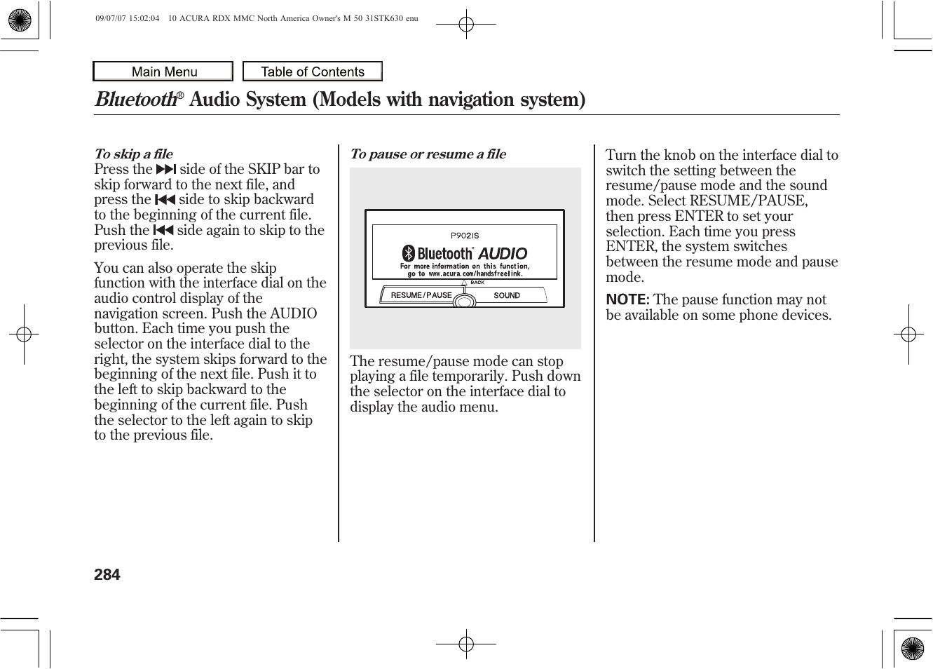 Bluetooth, Audio system (models with navigation system), 2010 rdx | Acura 2010 RDX User Manual | Page 288 / 514