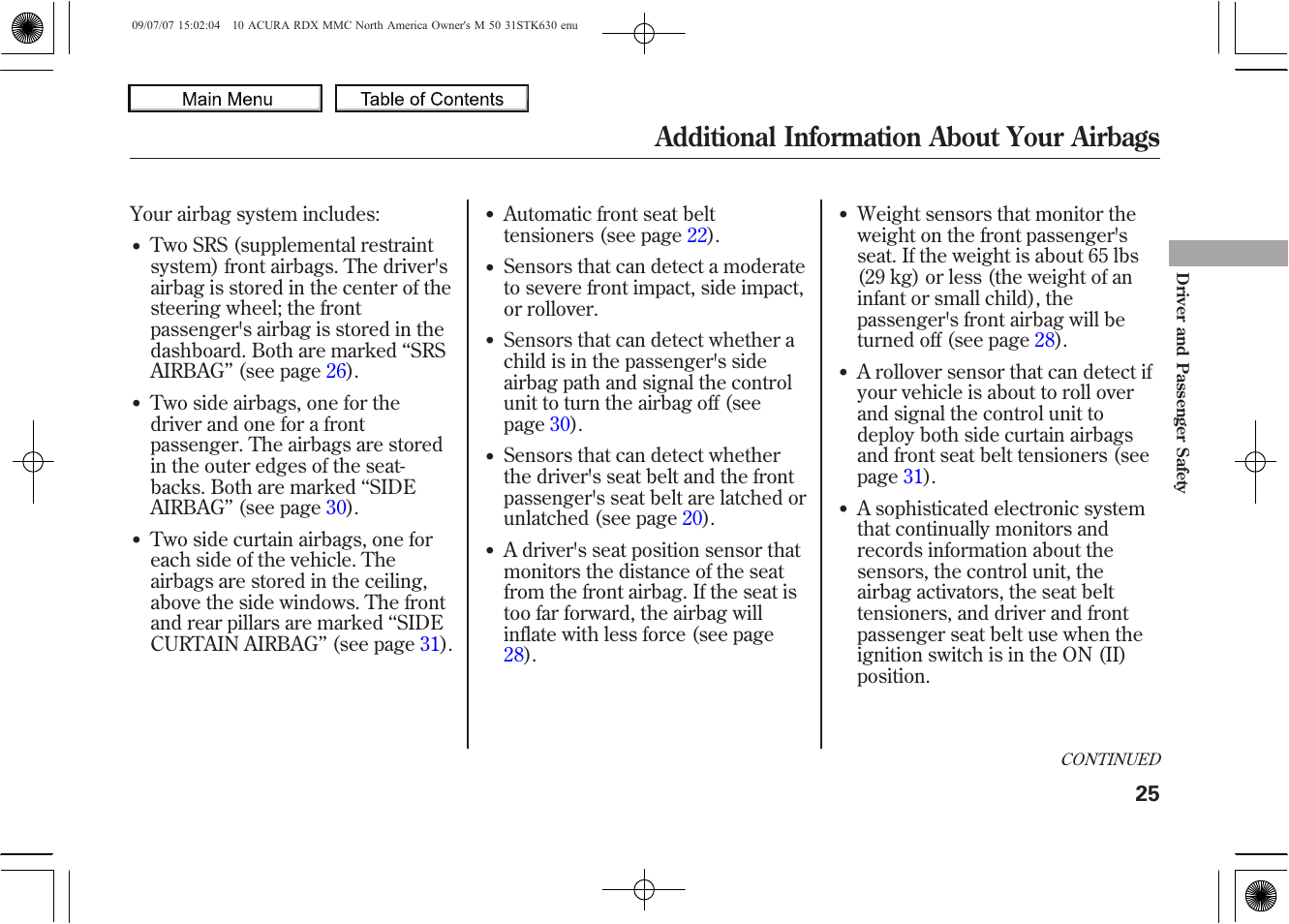 Additional information about your airbags, 2010 rdx | Acura 2010 RDX User Manual | Page 29 / 514