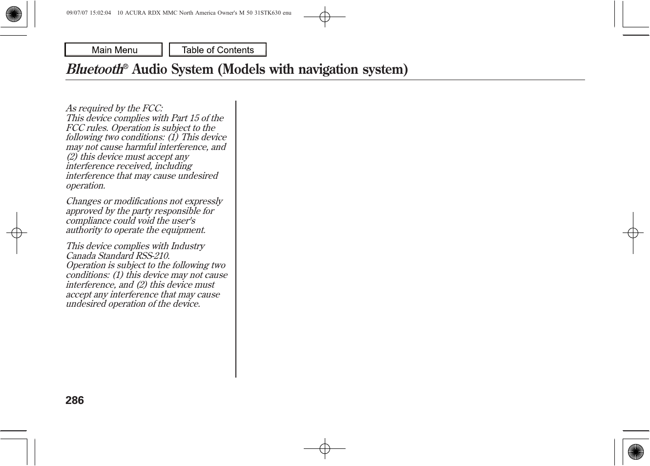 Bluetooth, Audio system (models with navigation system) | Acura 2010 RDX User Manual | Page 290 / 514