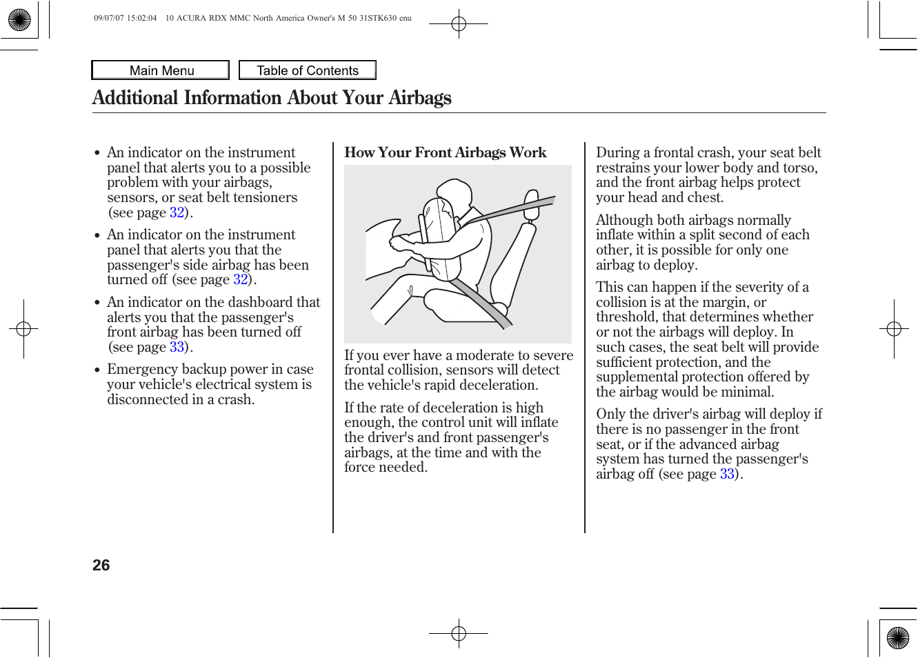 Additional information about your airbags, 2010 rdx | Acura 2010 RDX User Manual | Page 30 / 514