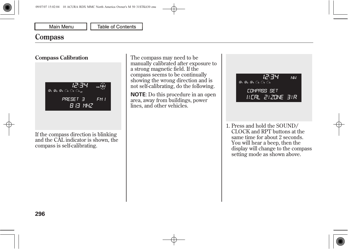 Compass | Acura 2010 RDX User Manual | Page 300 / 514
