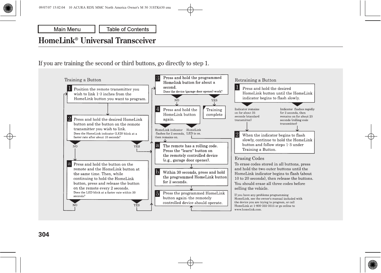 Homelink, Universal transceiver | Acura 2010 RDX User Manual | Page 308 / 514