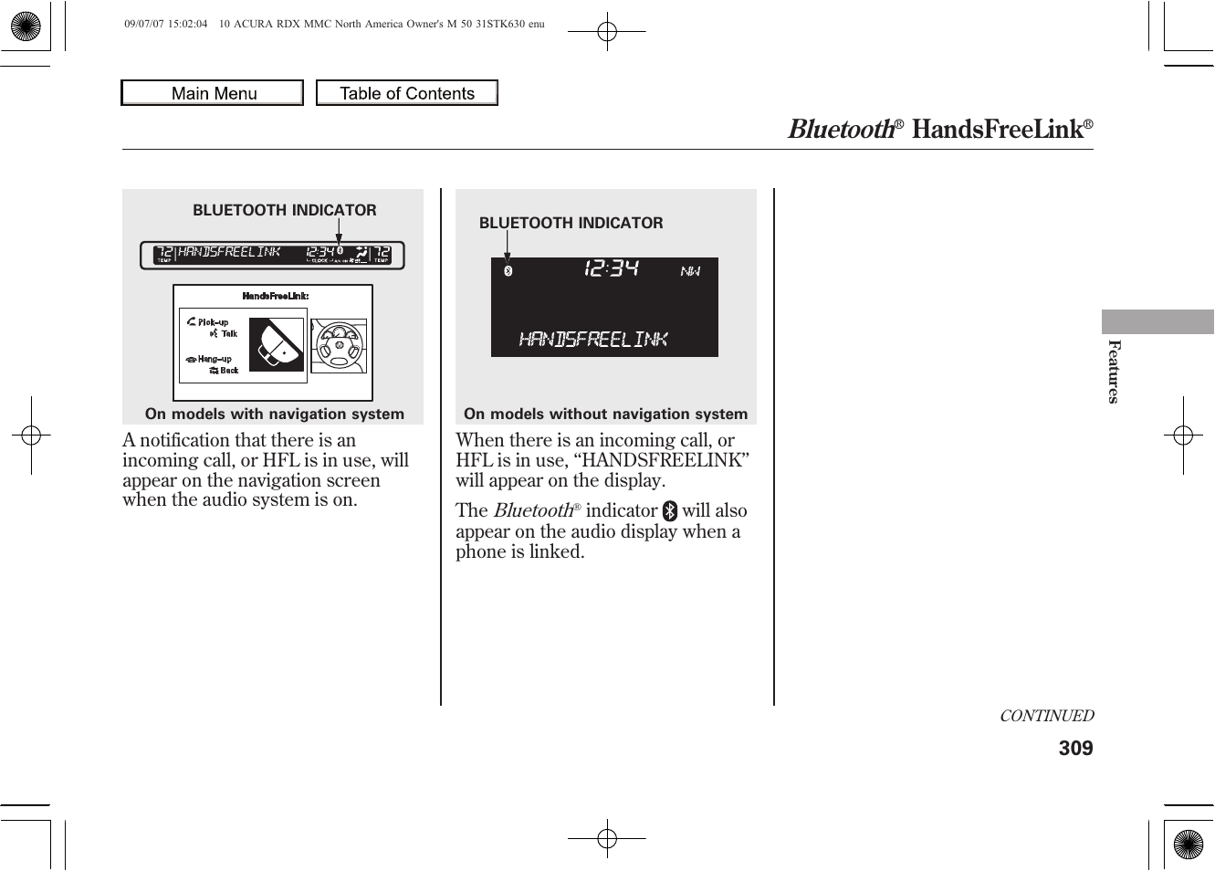 Bluetooth, Handsfreelink, 2010 rdx | Acura 2010 RDX User Manual | Page 313 / 514