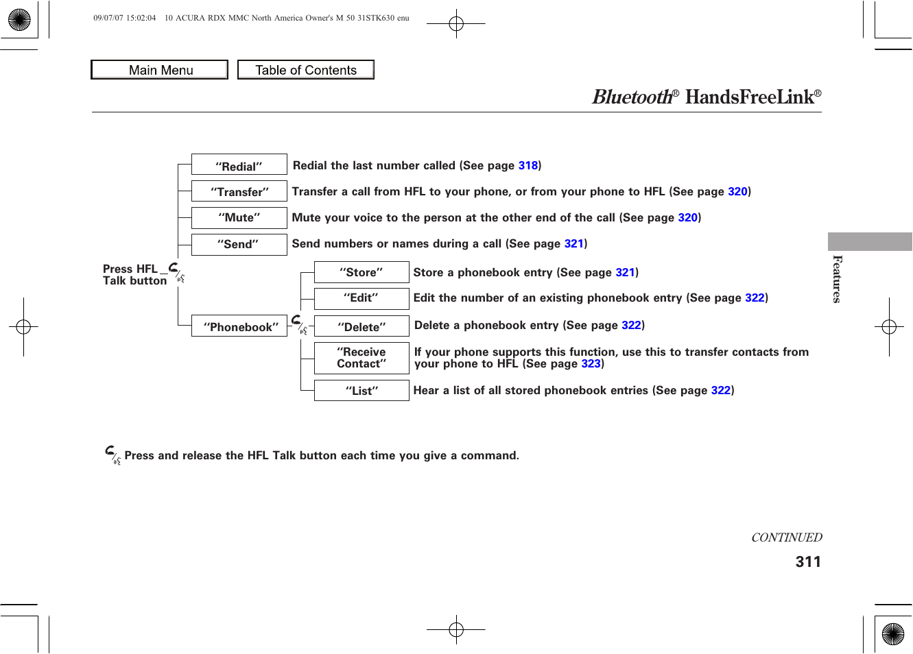 Bluetooth, Handsfreelink, 2010 rdx | Acura 2010 RDX User Manual | Page 315 / 514