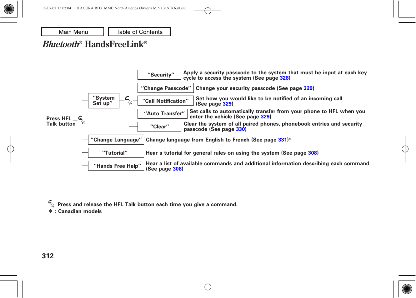 Bluetooth, Handsfreelink, 2010 rdx | Acura 2010 RDX User Manual | Page 316 / 514