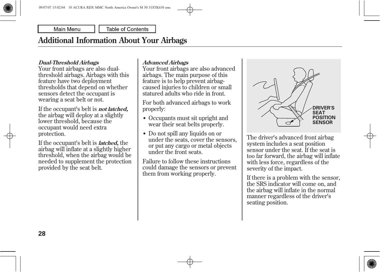 Additional information about your airbags, 2010 rdx | Acura 2010 RDX User Manual | Page 32 / 514