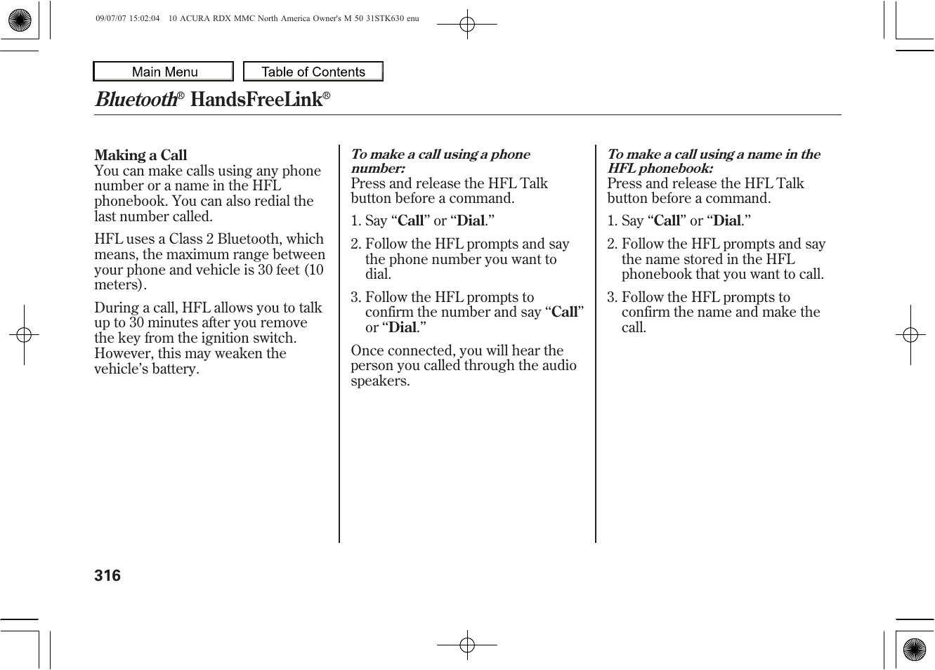 Bluetooth, Handsfreelink, 2010 rdx | Acura 2010 RDX User Manual | Page 320 / 514
