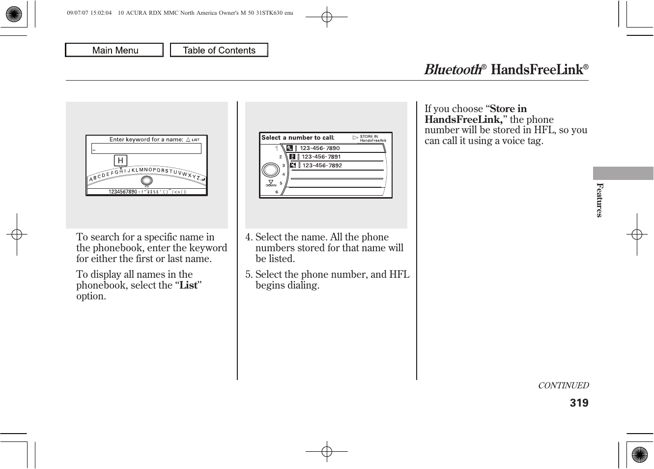 Bluetooth, Handsfreelink, 2010 rdx | Acura 2010 RDX User Manual | Page 323 / 514