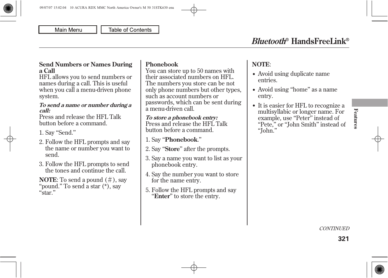 Bluetooth, Handsfreelink, 2010 rdx | Acura 2010 RDX User Manual | Page 325 / 514
