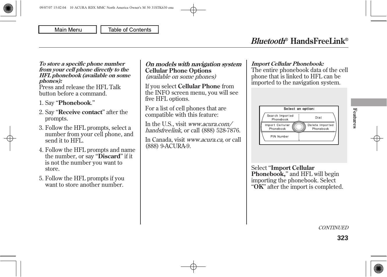 Bluetooth, Handsfreelink, 2010 rdx | Acura 2010 RDX User Manual | Page 327 / 514