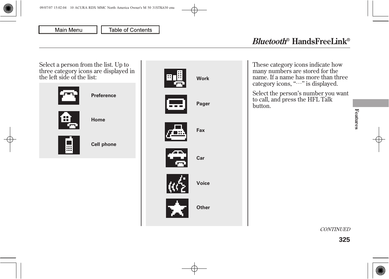 Bluetooth, Handsfreelink, 2010 rdx | Acura 2010 RDX User Manual | Page 329 / 514