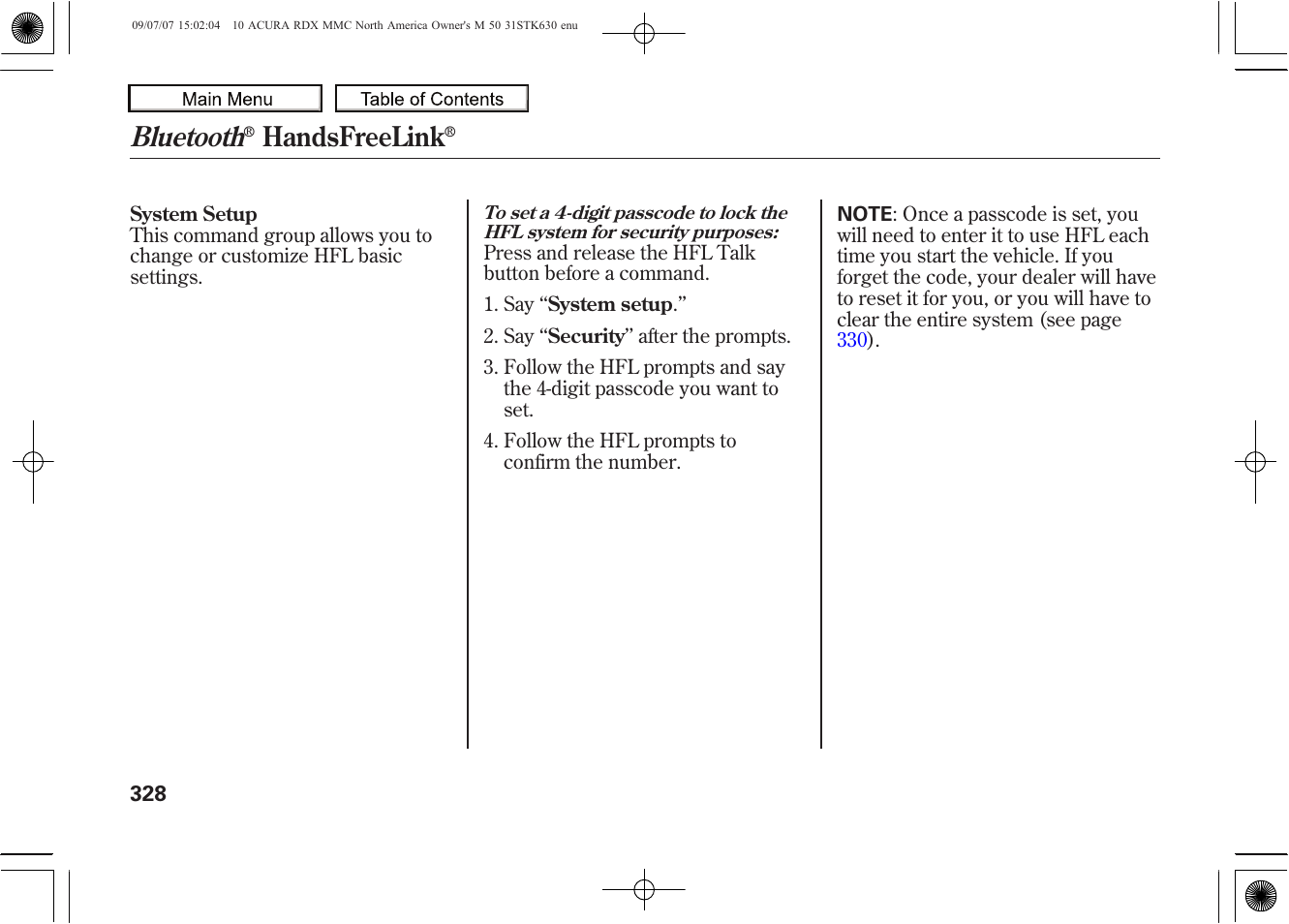 Bluetooth, Handsfreelink, 2010 rdx | Acura 2010 RDX User Manual | Page 332 / 514