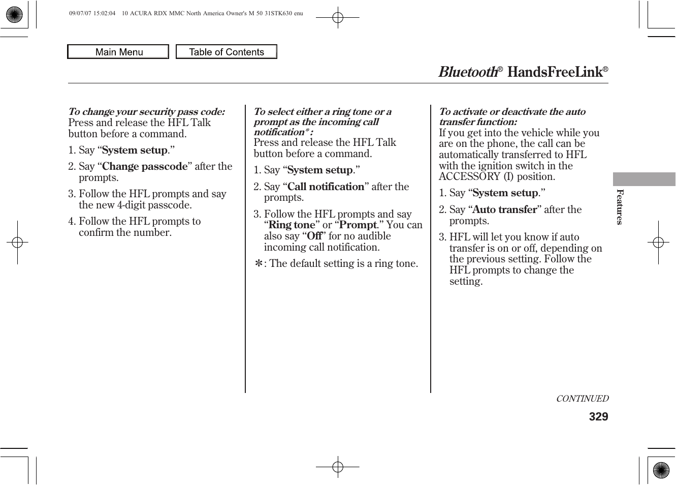 Bluetooth, Handsfreelink, 2010 rdx | Acura 2010 RDX User Manual | Page 333 / 514