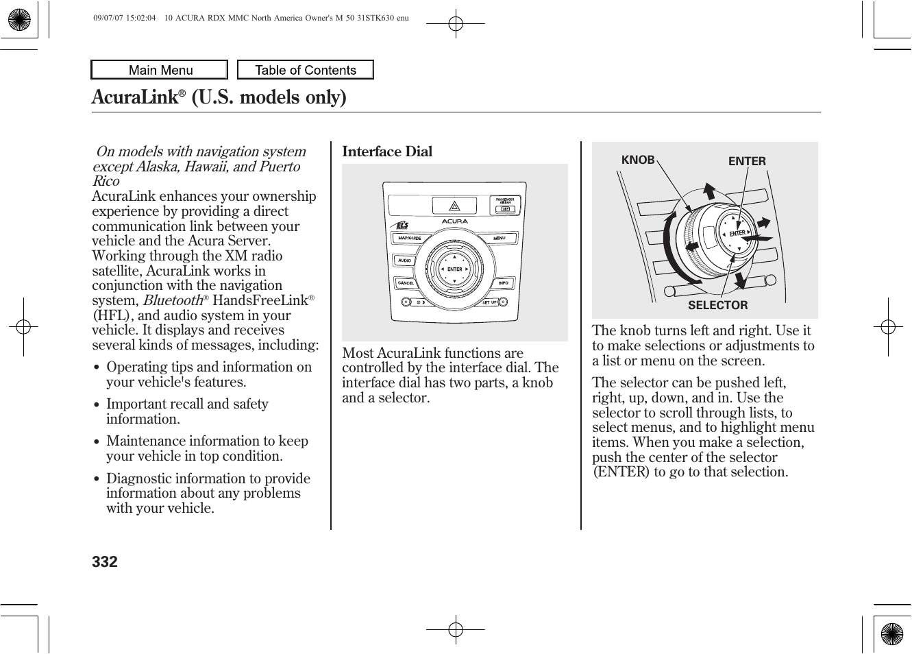 Acuralink, U.s. models only), 2010 rdx | Acura 2010 RDX User Manual | Page 336 / 514